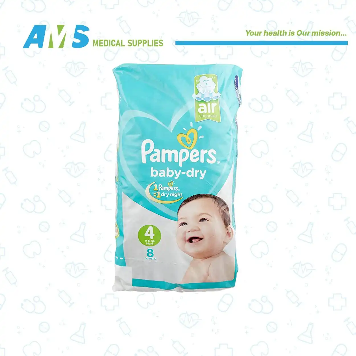 حفاضات بامبرز بيبي دراي ماكس مقاس 4 - 8 قطع