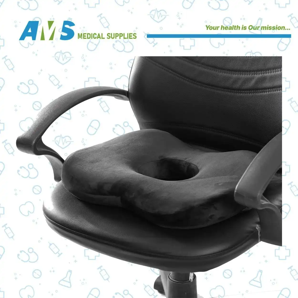 مقعد بواسير ألفا للوقاية من آلام البواسير والعصعص , أسود