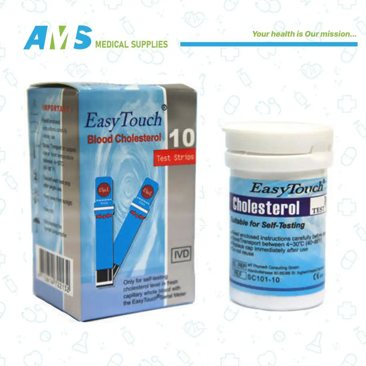 شرائط اختبار نسبة الكوليسترول في الدم من  إيزي تاتش 10شريط