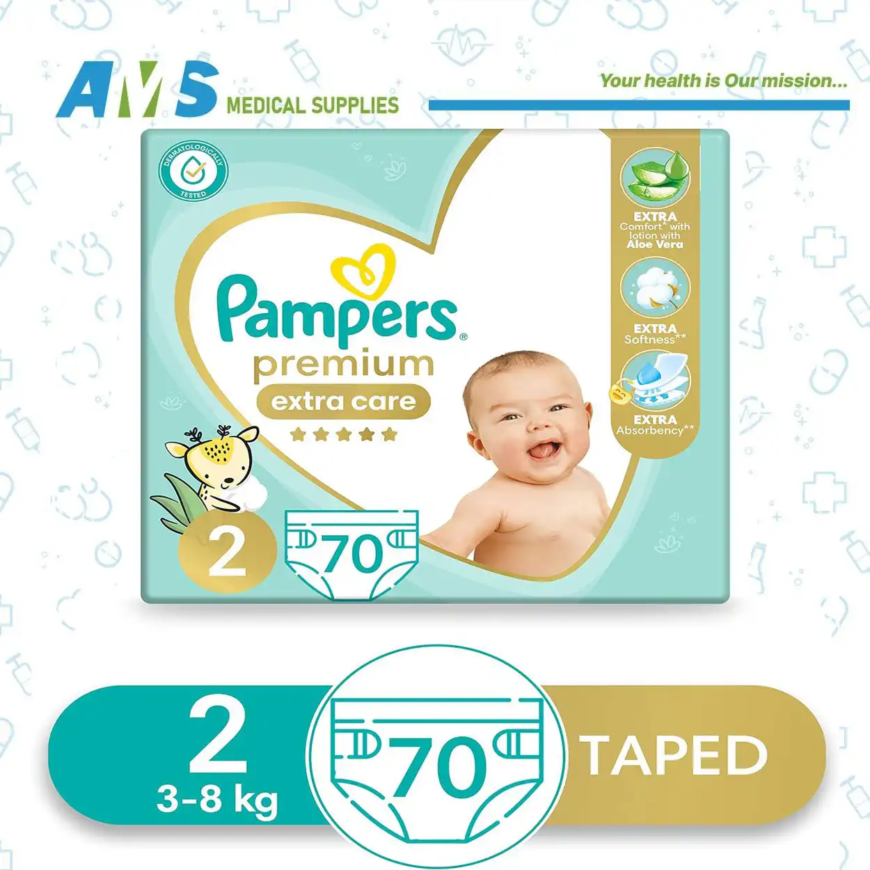 Pampers-Premium-Extra-Care-Size-2-Diapers-70-Diapers-2.webp حفاضات من بامبرز حماية اكتر السعودي 70 قطعة مقاس 2